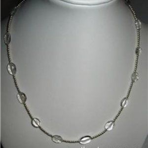 20" Choker Necklace Silver Clear Oval Glass